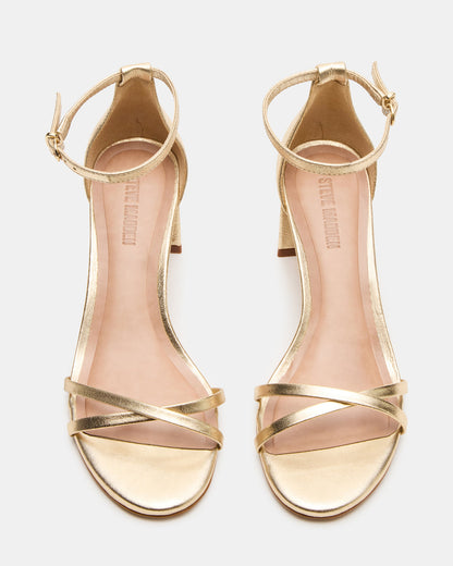 RAE Gold Leather Strappy Block Heel Women's Sandal | Steve Madden