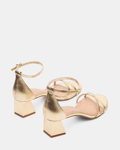 RAE Gold Leather Strappy Block Heel Women's Sandal | Steve Madden
