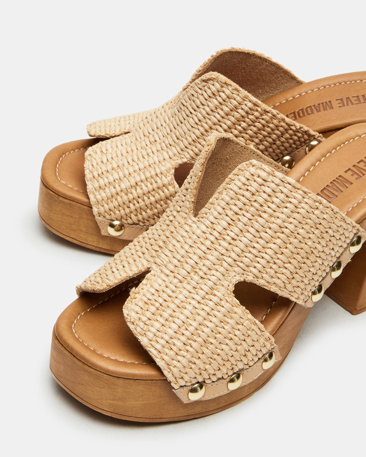 SUNKISSED Raffia Platform Block Heel Studded Women's Sandal | Steve Madden