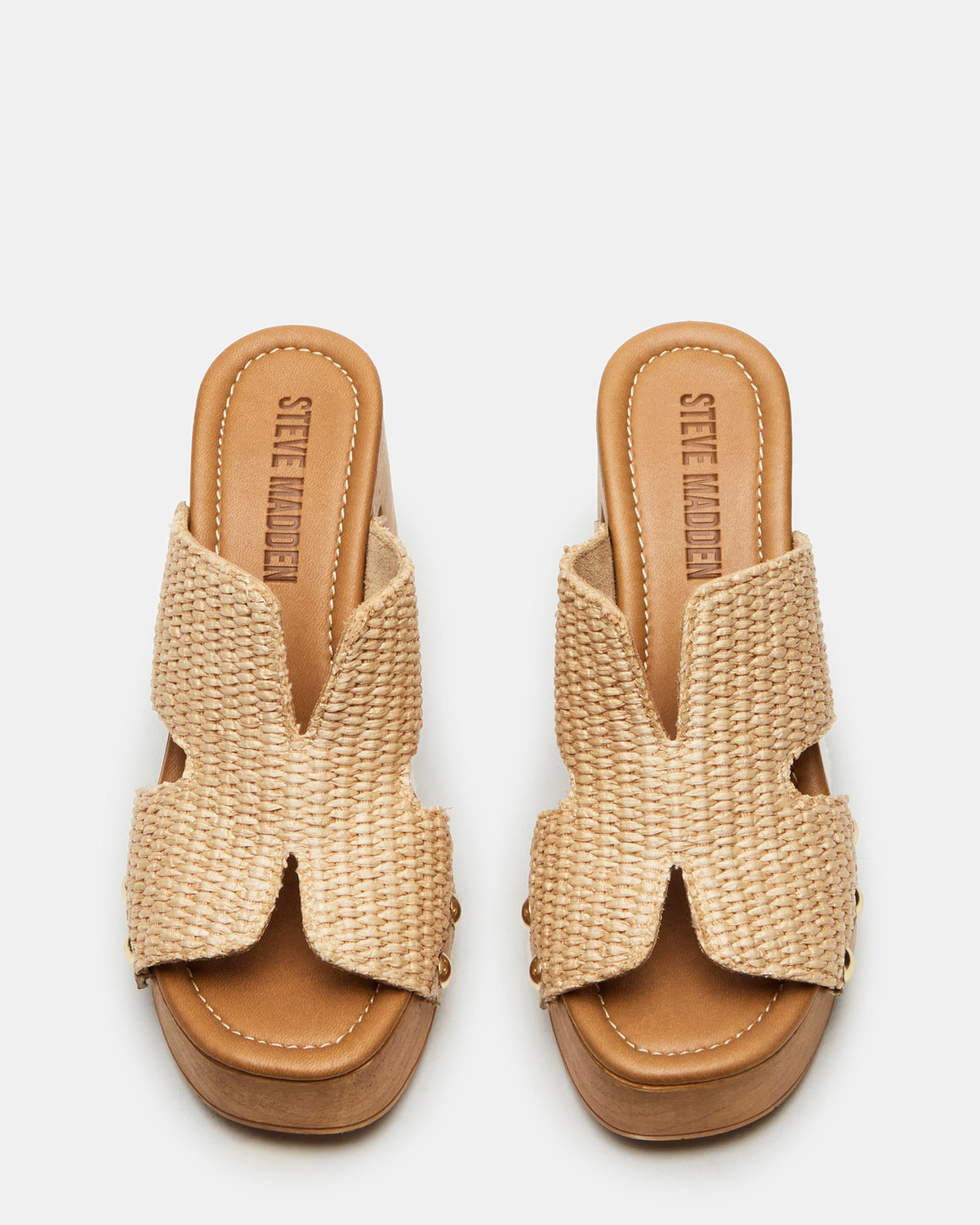 SUNKISSED Raffia Platform Block Heel Studded Women's Sandal | Steve Madden