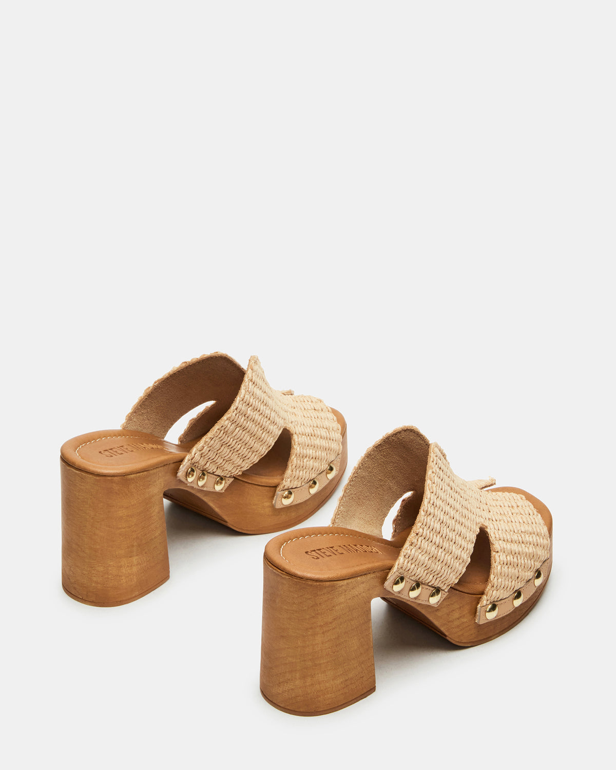 SUNKISSED Raffia Platform Block Heel Studded Women's Sandal | Steve Madden