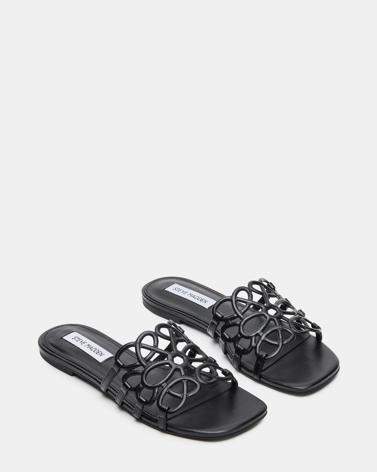 LOTUS Black Leather Square-Toe Slide Women's Sandal | Steve Madden