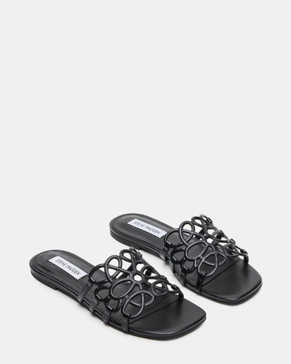 LOTUS Black Leather Square-Toe Slide Women's Sandal | Steve Madden