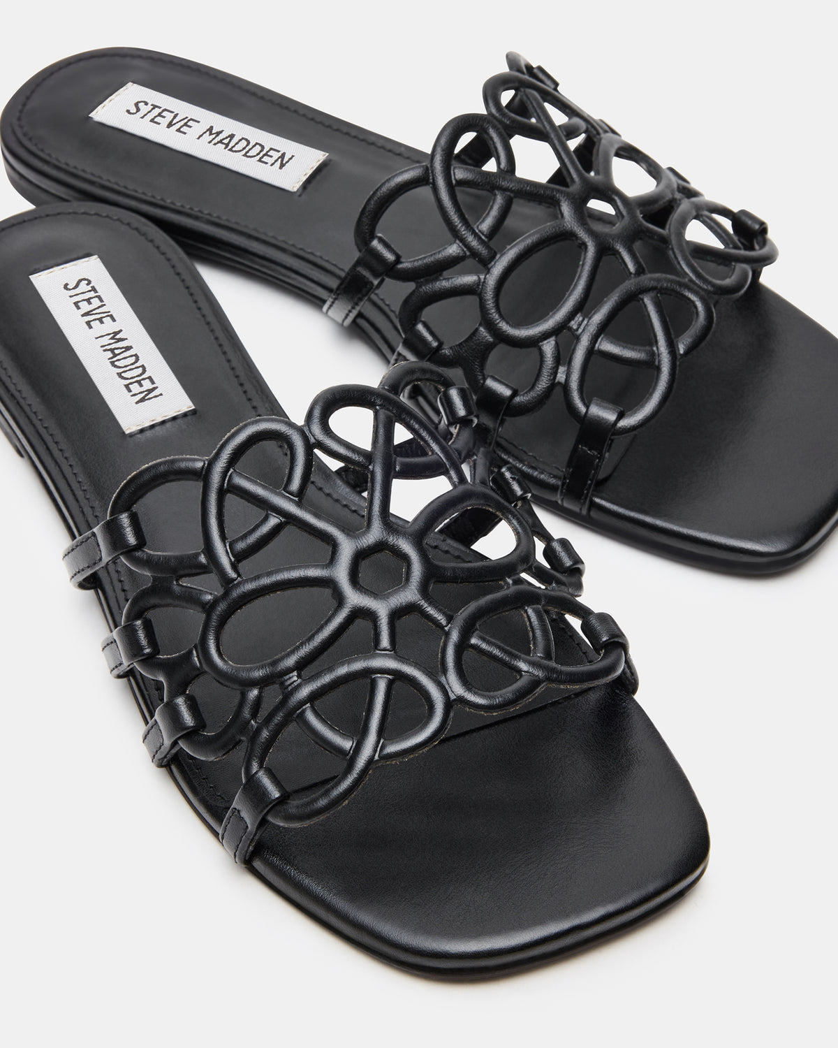 LOTUS Black Leather Square-Toe Slide Women's Sandal | Steve Madden
