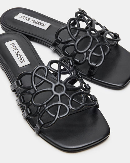 LOTUS Black Leather Square-Toe Slide Women's Sandal | Steve Madden