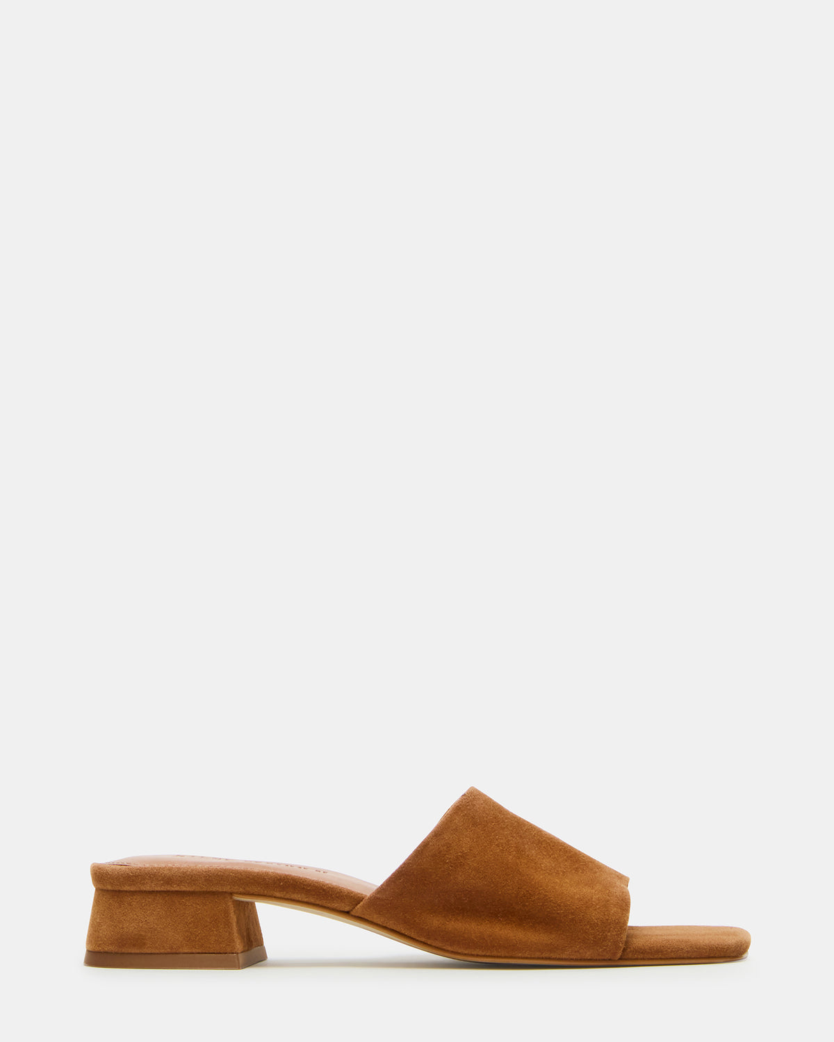 MONTGOMERY Chestnut Suede Square-Toe Slide Mule Women's Sandal | Steve Madden
