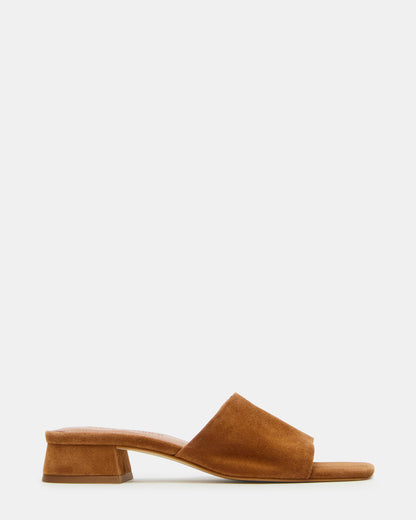 MONTGOMERY Chestnut Suede Square-Toe Slide Mule Women's Sandal | Steve Madden