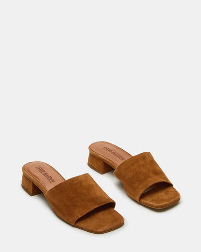 MONTGOMERY Chestnut Suede Square-Toe Slide Mule Women's Sandal | Steve Madden