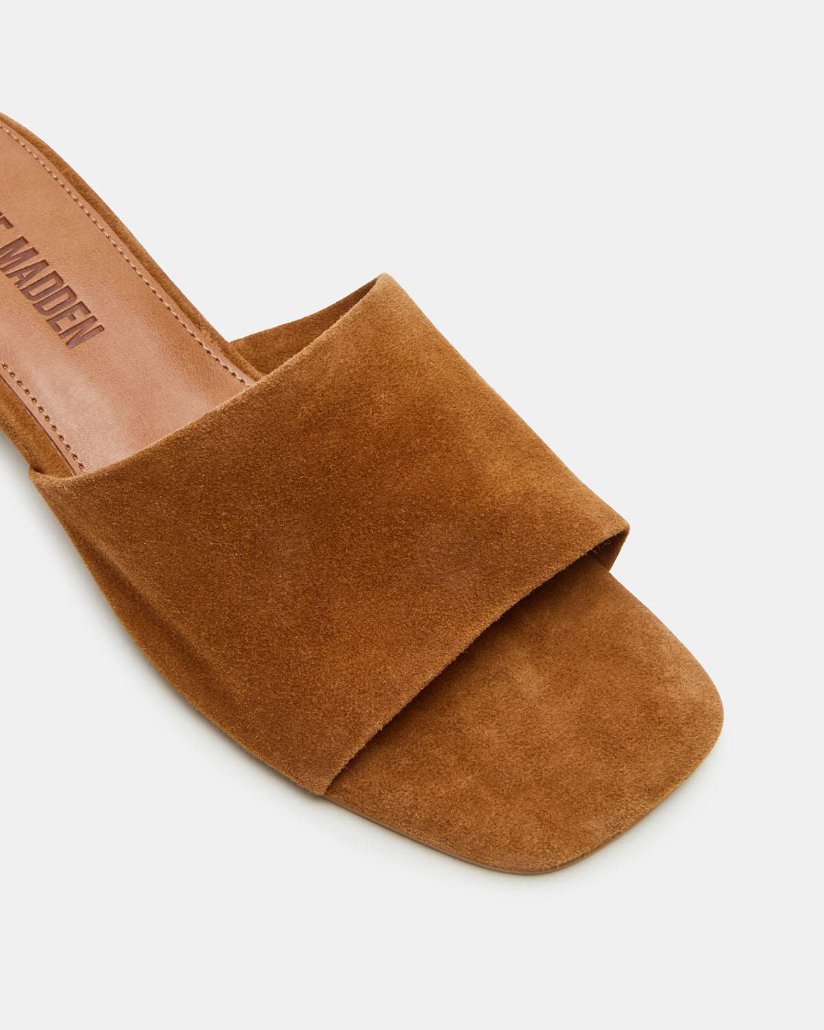 MONTGOMERY Chestnut Suede Square-Toe Slide Mule Women's Sandal | Steve Madden