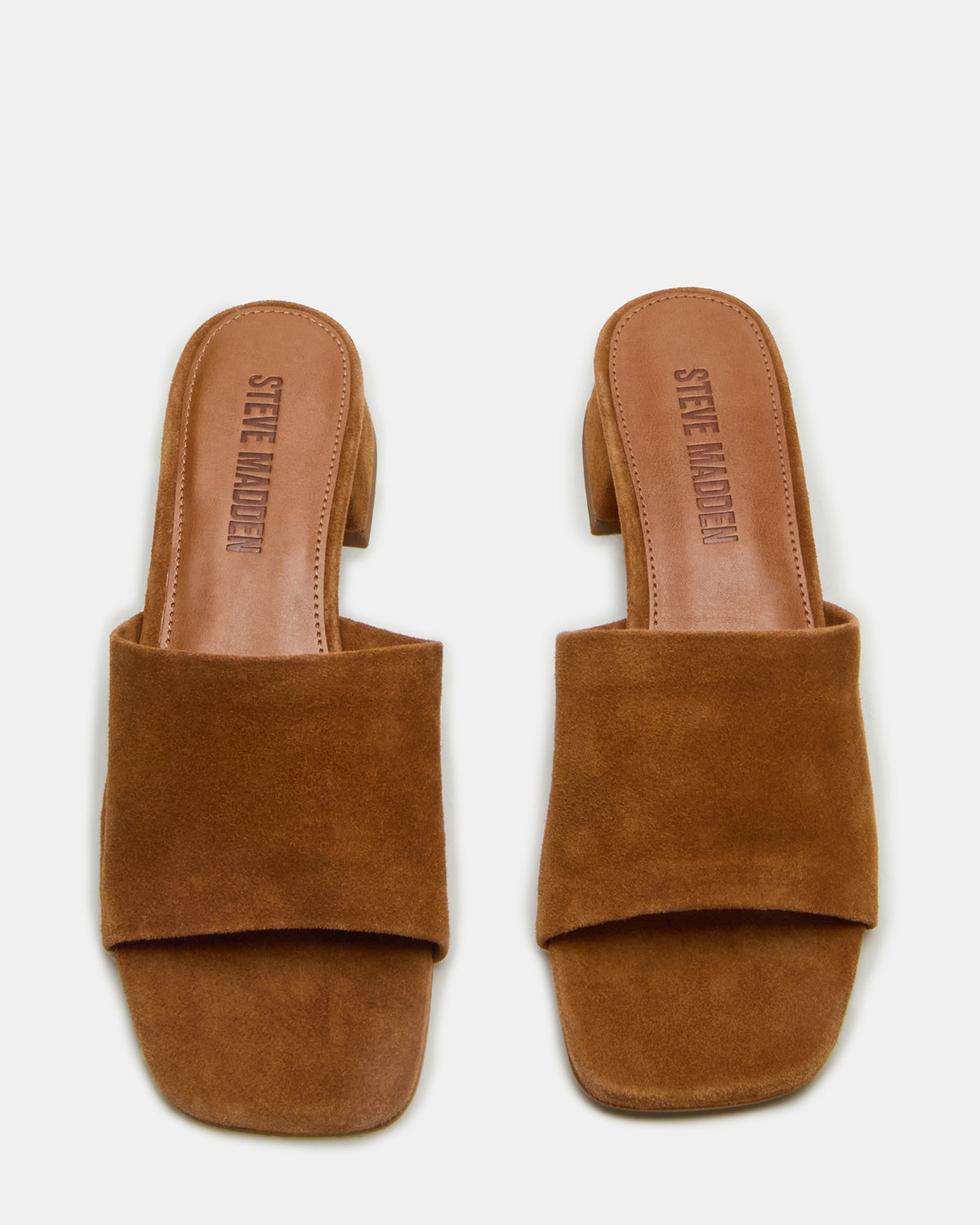 MONTGOMERY Chestnut Suede Square-Toe Slide Mule Women's Sandal | Steve Madden