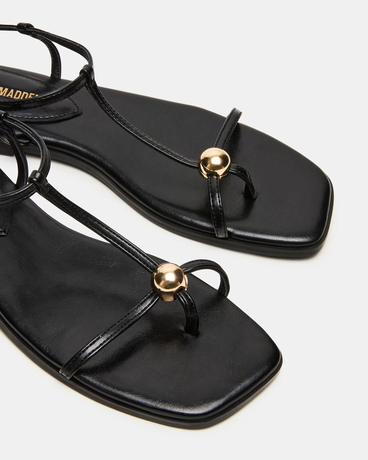 RITZY Black Square-Toe Strappy Women's Sandal | Steve Madden
