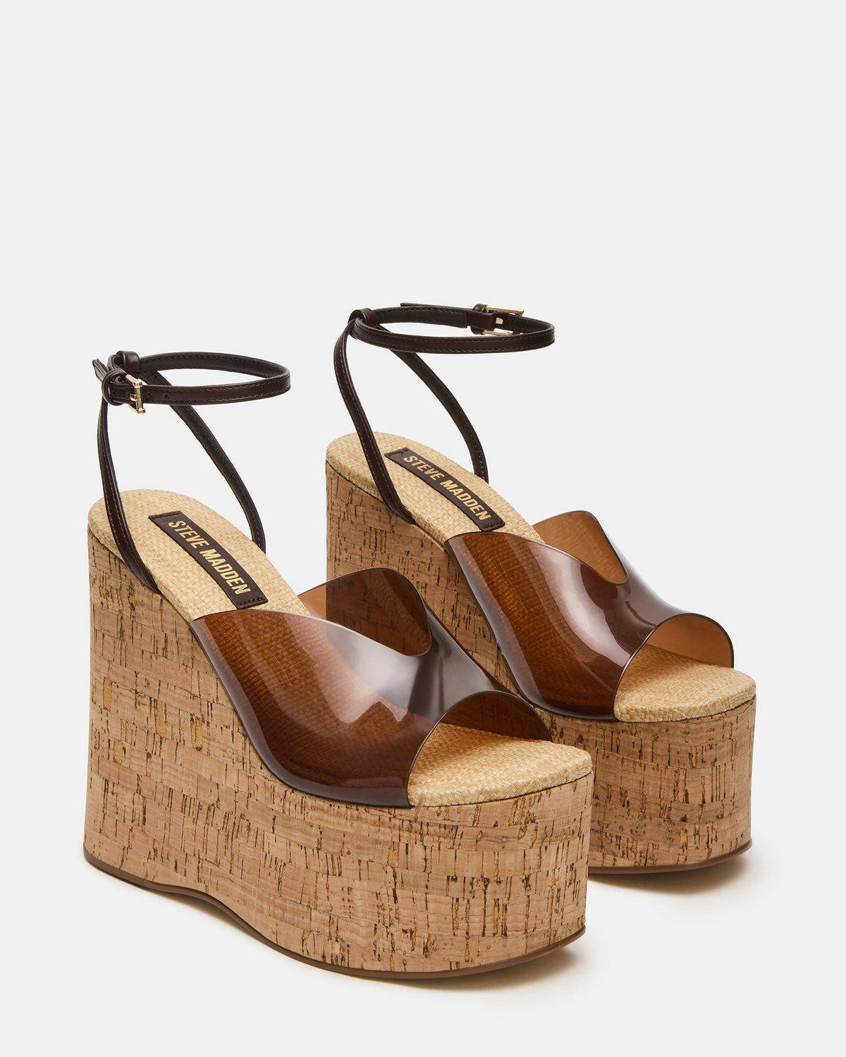 SINAI Brown Square-Toe Platform Wedge Strappy Women's Sandal | Steve Madden