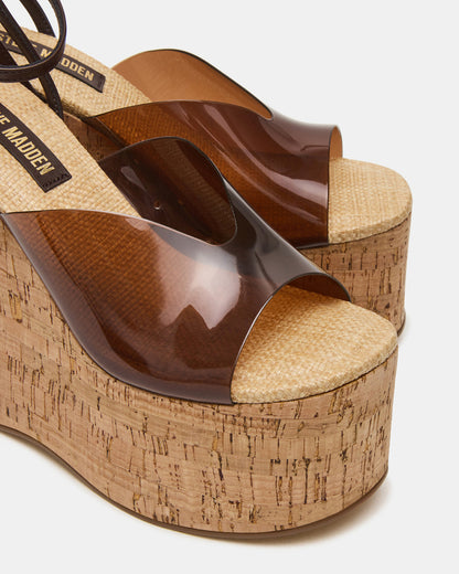 SINAI Brown Square-Toe Platform Wedge Strappy Women's Sandal | Steve Madden