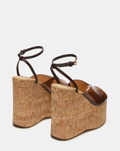 SINAI Brown Square-Toe Platform Wedge Strappy Women's Sandal | Steve Madden