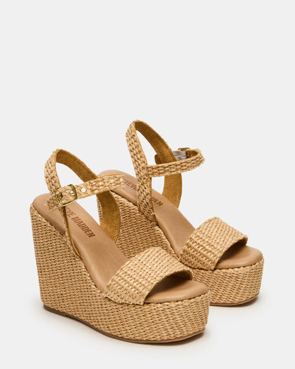 PALM Natural Raffia Platform Wedge Women's Sandal | Steve Madden