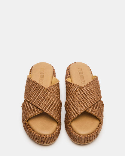 TULUM Brown Raffia Platform Flatform Women's Sandal | Steve Madden