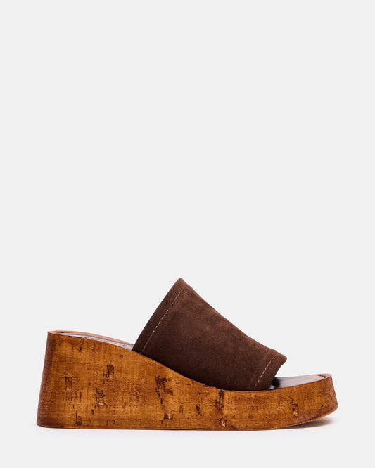 CELLAR Brown Suede Platform Wedge Square-Toe Women's Sandal | Steve Madden