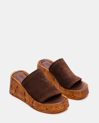 CELLAR Brown Suede Platform Wedge Square-Toe Women's Sandal | Steve Madden