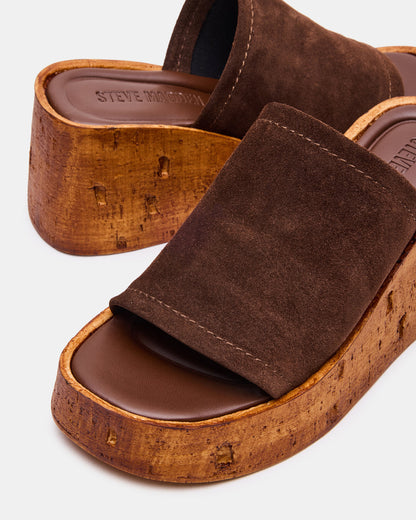 CELLAR Brown Suede Platform Wedge Square-Toe Women's Sandal | Steve Madden