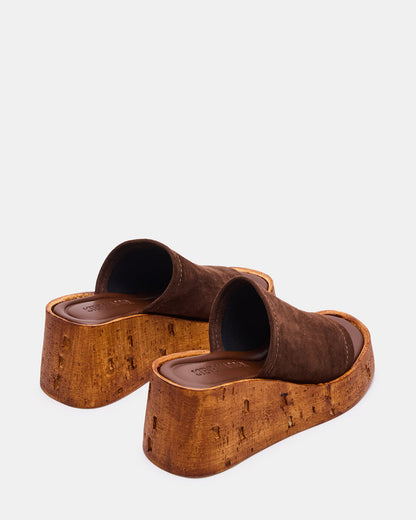 CELLAR Brown Suede Platform Wedge Square-Toe Women's Sandal | Steve Madden