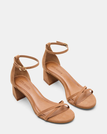 RAE Tan Nubuck Strappy Block Heel Women's Sandal | Steve Madden