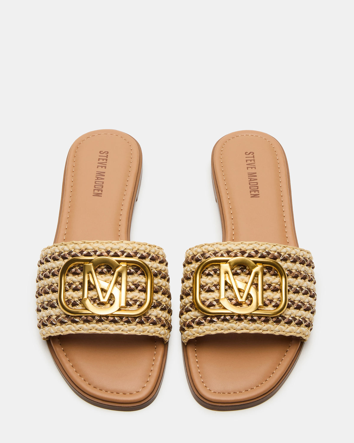 KORA Brown Raffia Gold Detail Slide Women's Sandal | Steve Madden