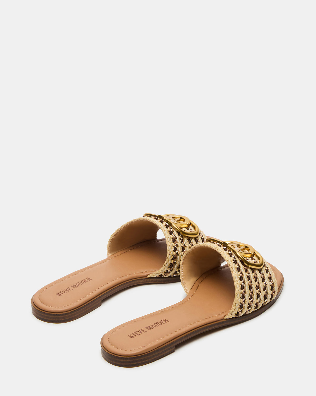 KORA Brown Raffia Gold Detail Slide Women's Sandal | Steve Madden
