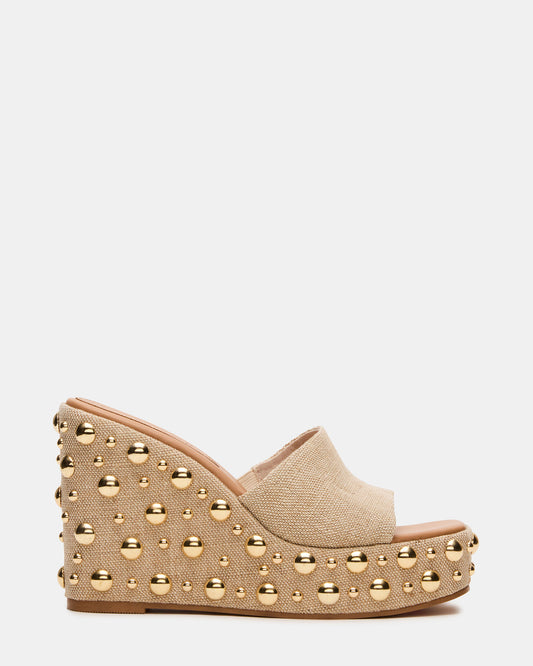 CAYMAN Natural Mini Studs Platform Square-Toe Wedge Women's Sandal | Steve Madden
