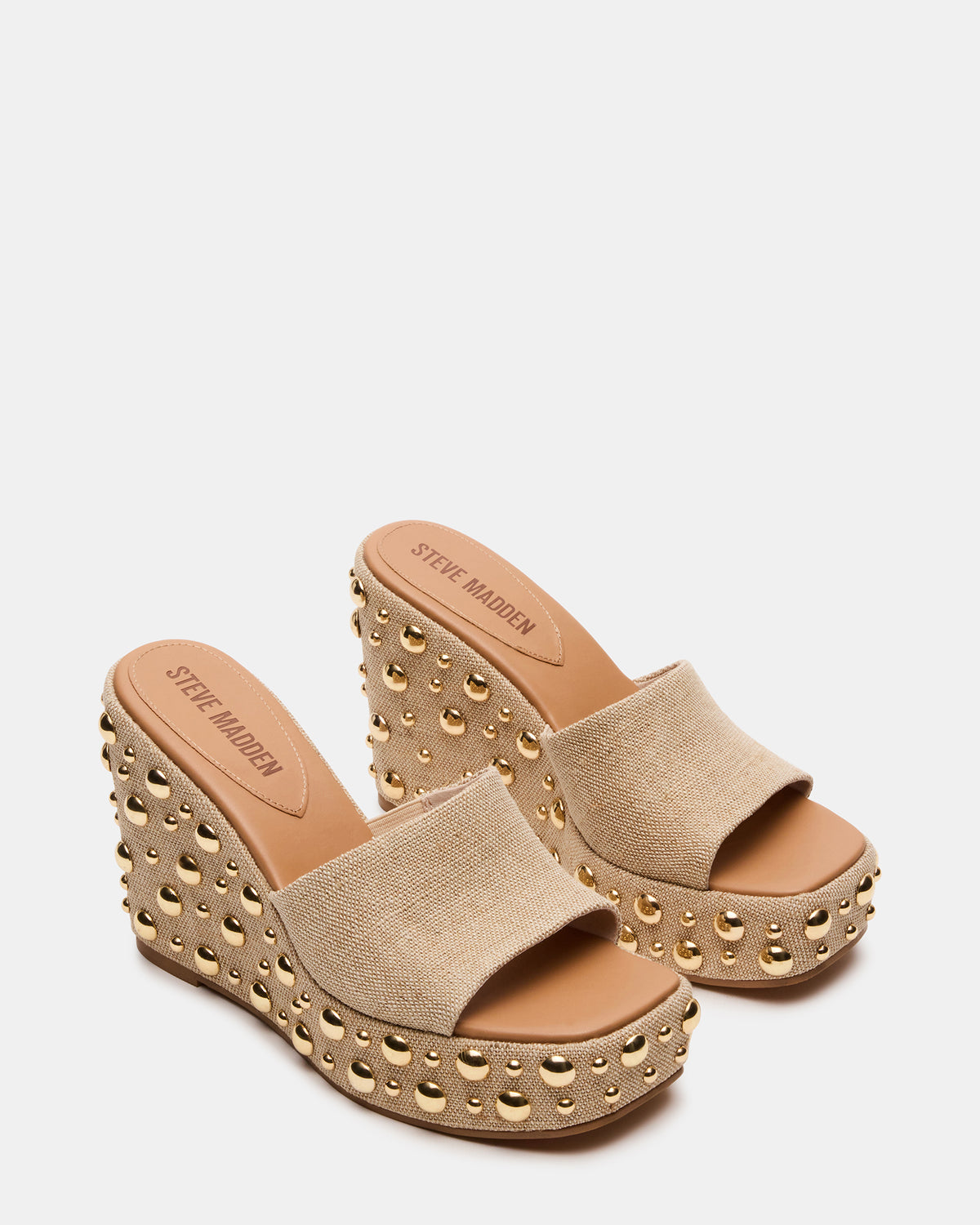 CAYMAN Natural Mini Studs Platform Square-Toe Wedge Women's Sandal | Steve Madden