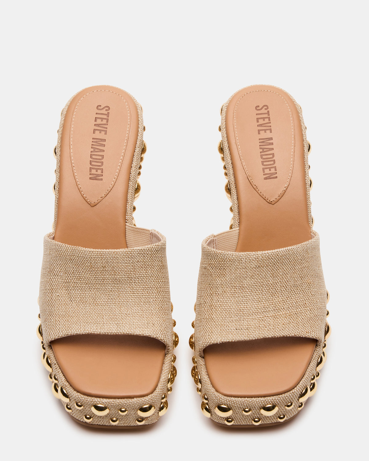 CAYMAN Natural Mini Studs Platform Square-Toe Wedge Women's Sandal | Steve Madden