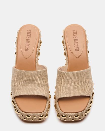 CAYMAN Natural Mini Studs Platform Square-Toe Wedge Women's Sandal | Steve Madden