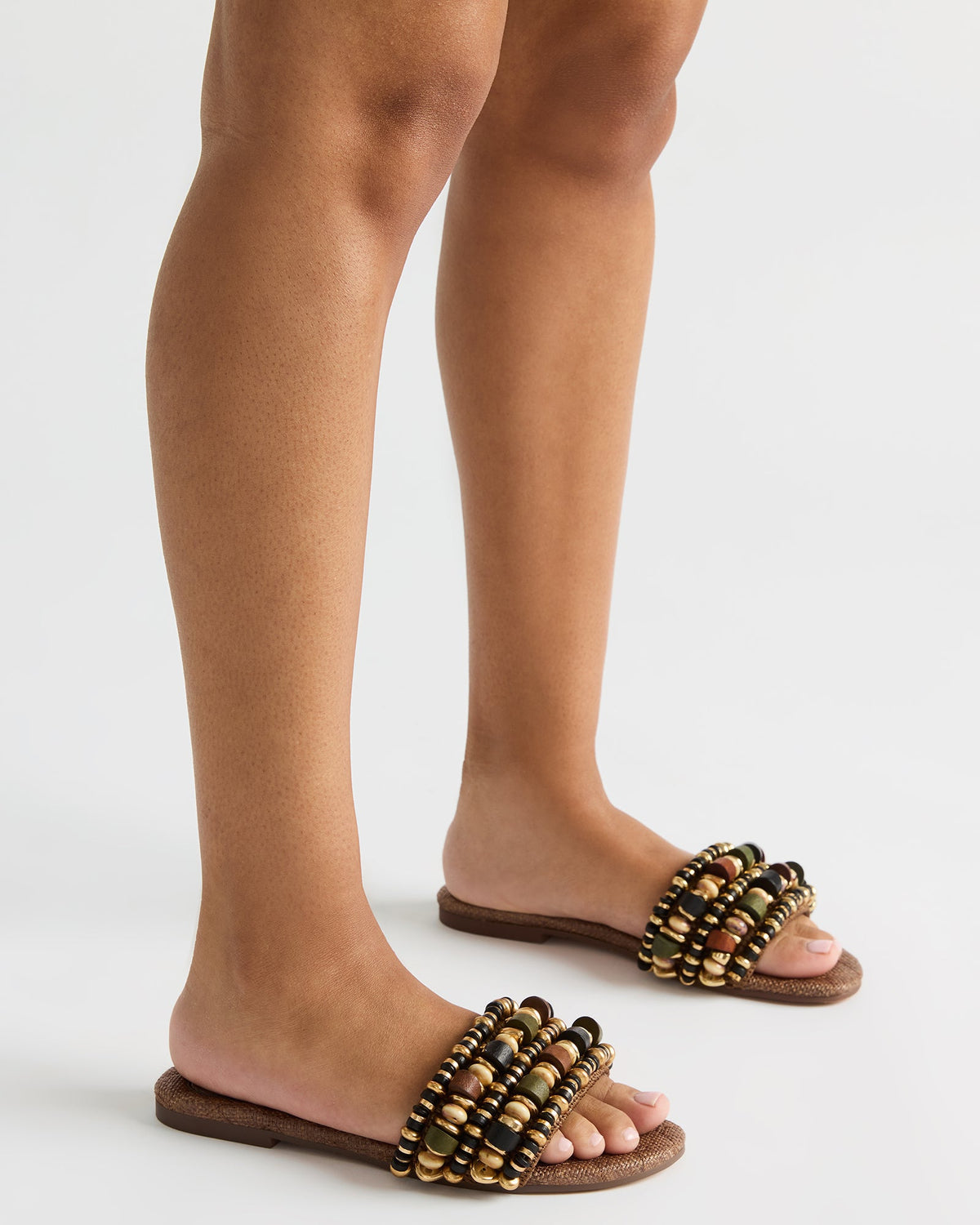 MARIKA Beads Brown Raffia Round-Toe Slide Women's Sandal | Steve Madden