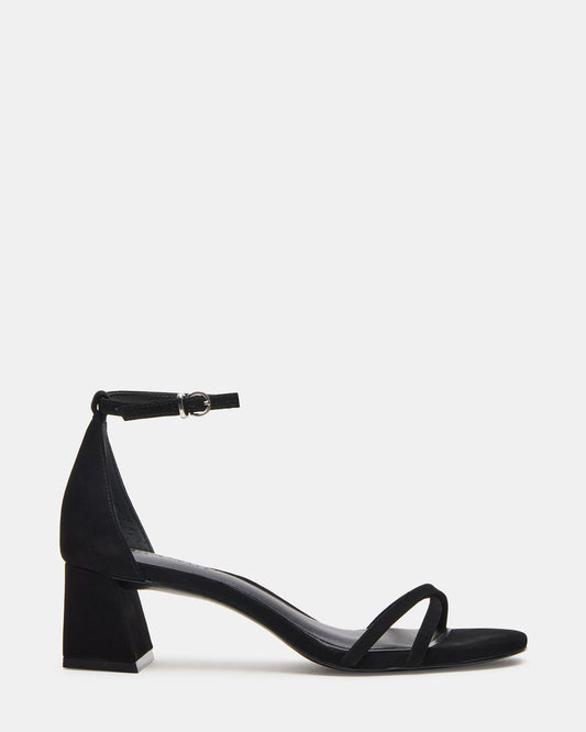 RAE Black Nubuck Strappy Block Heel Women's Sandal | Steve Madden
