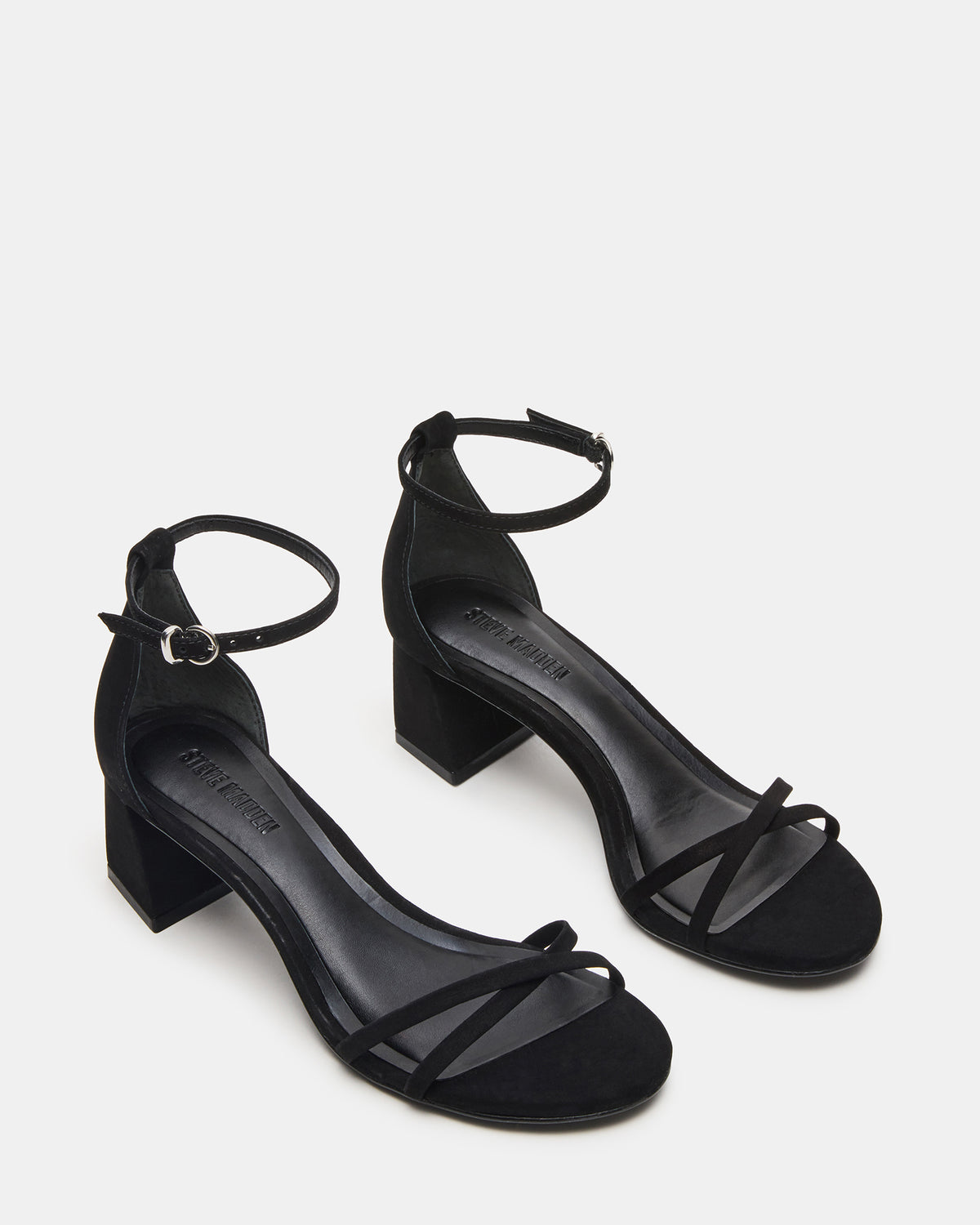 RAE Black Nubuck Strappy Block Heel Women's Sandal | Steve Madden