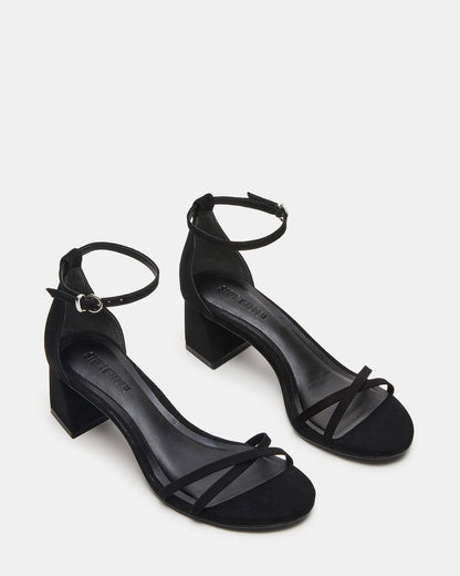 RAE Black Nubuck Strappy Block Heel Women's Sandal | Steve Madden