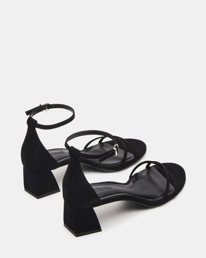 RAE Black Nubuck Strappy Block Heel Women's Sandal | Steve Madden
