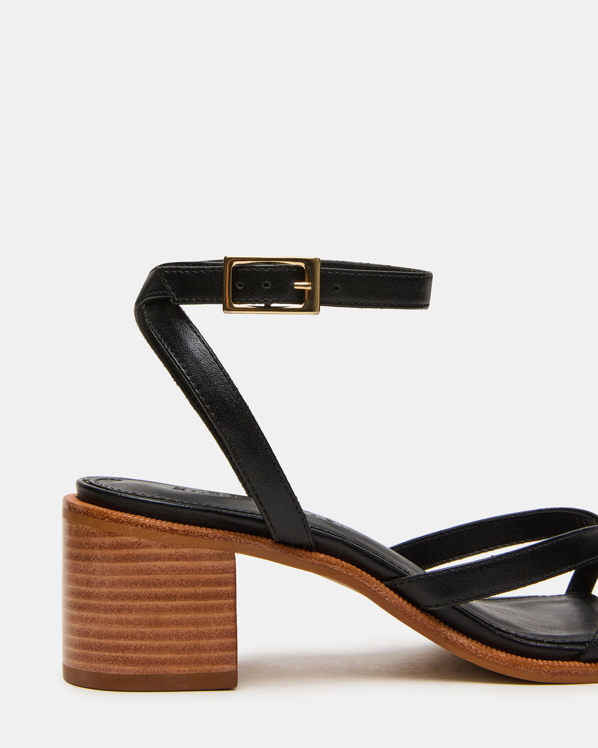 TILLY Black Leather Square-Toe Block Heel Strappy Women's Sandal | Steve Madden