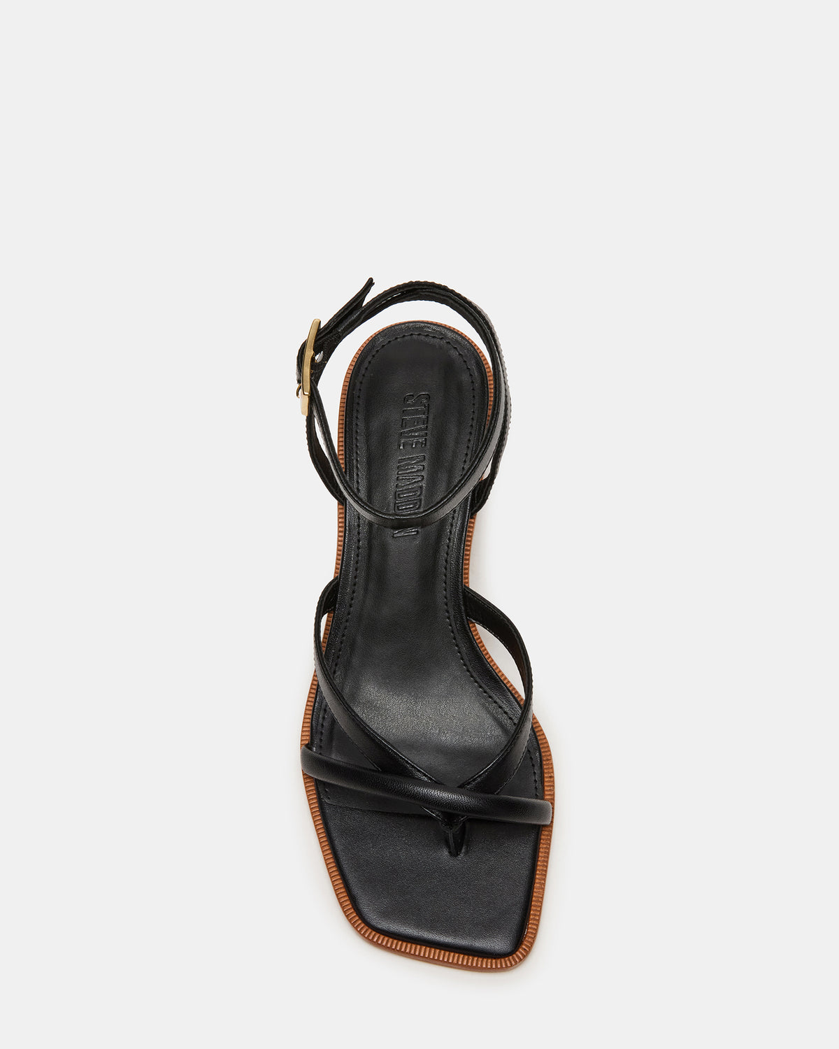 TILLY Black Leather Square-Toe Block Heel Strappy Women's Sandal | Steve Madden
