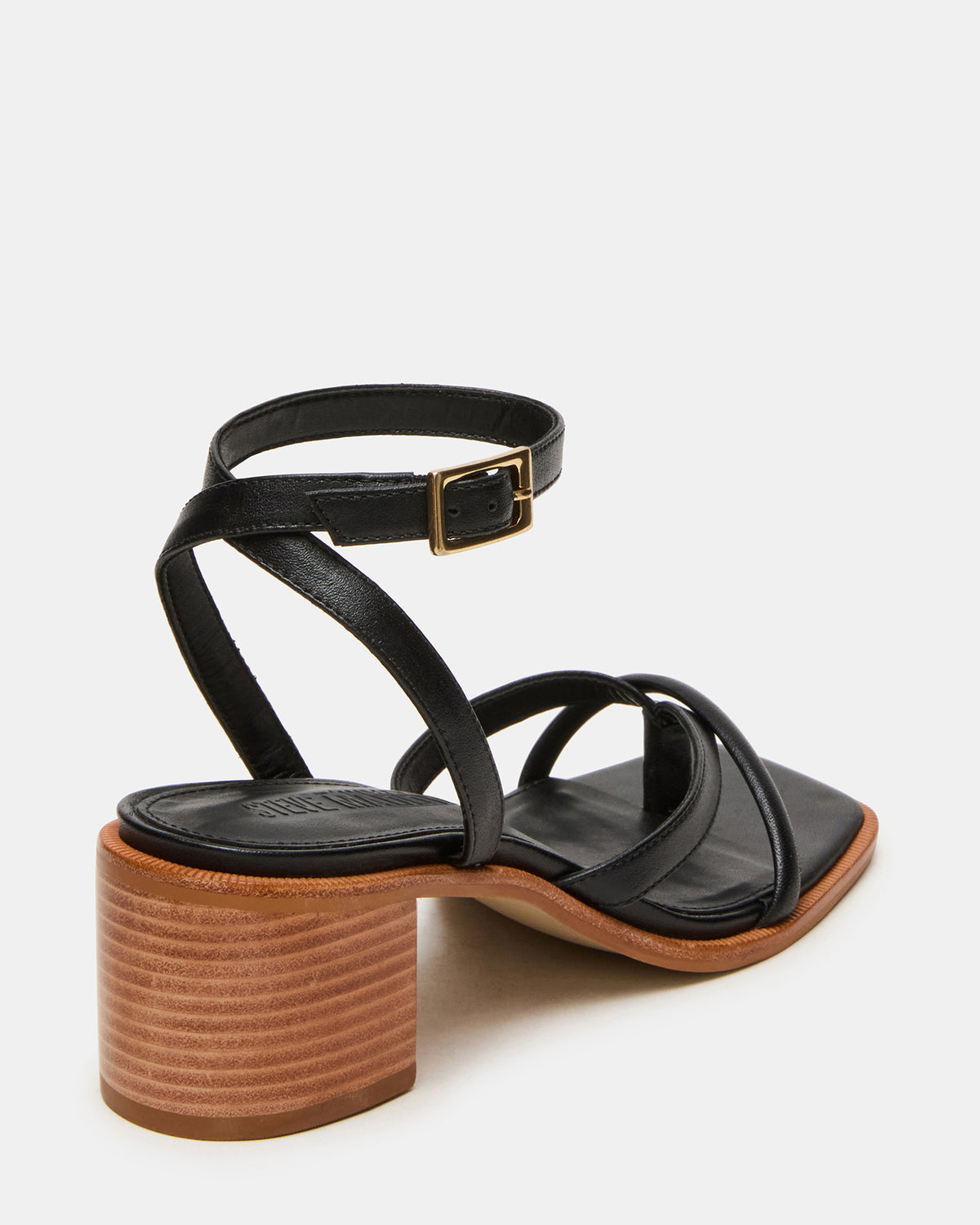 TILLY Black Leather Square-Toe Block Heel Strappy Women's Sandal | Steve Madden