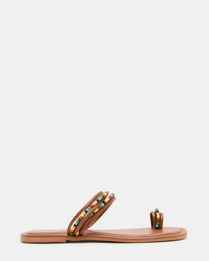 NABILA Tan Multi Sqaure-Toe Beaded Women's Sandal | Steve Madden