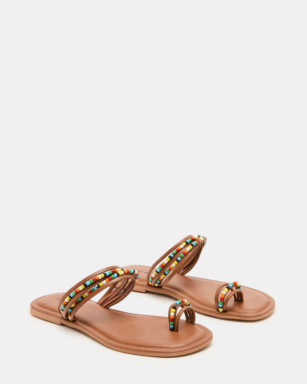 NABILA Tan Multi Sqaure-Toe Beaded Women's Sandal | Steve Madden