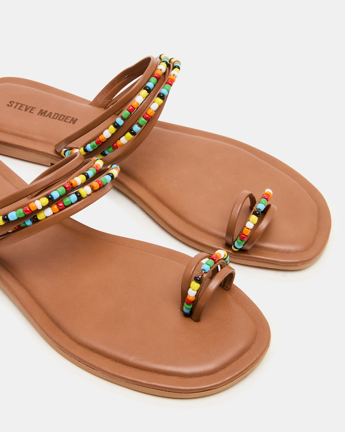 NABILA Tan Multi Sqaure-Toe Beaded Women's Sandal | Steve Madden