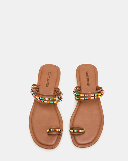 NABILA Tan Multi Sqaure-Toe Beaded Women's Sandal | Steve Madden