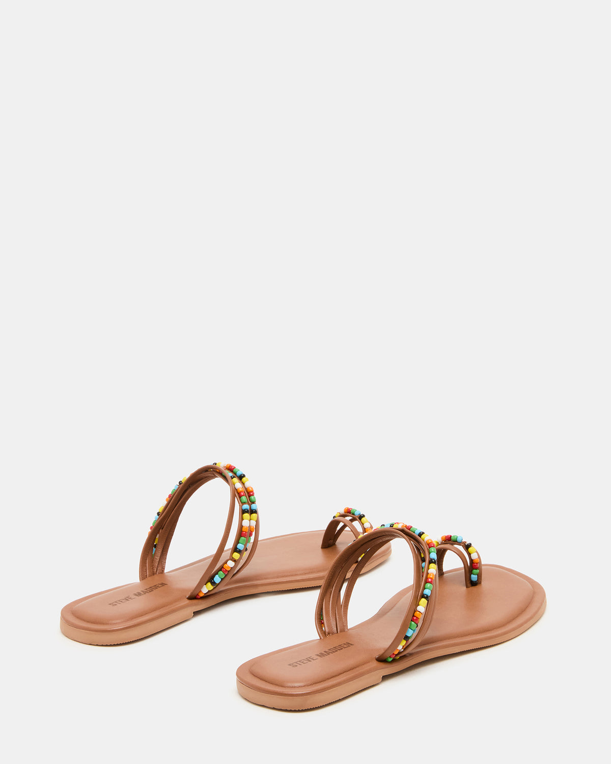 NABILA Tan Multi Sqaure-Toe Beaded Women's Sandal | Steve Madden