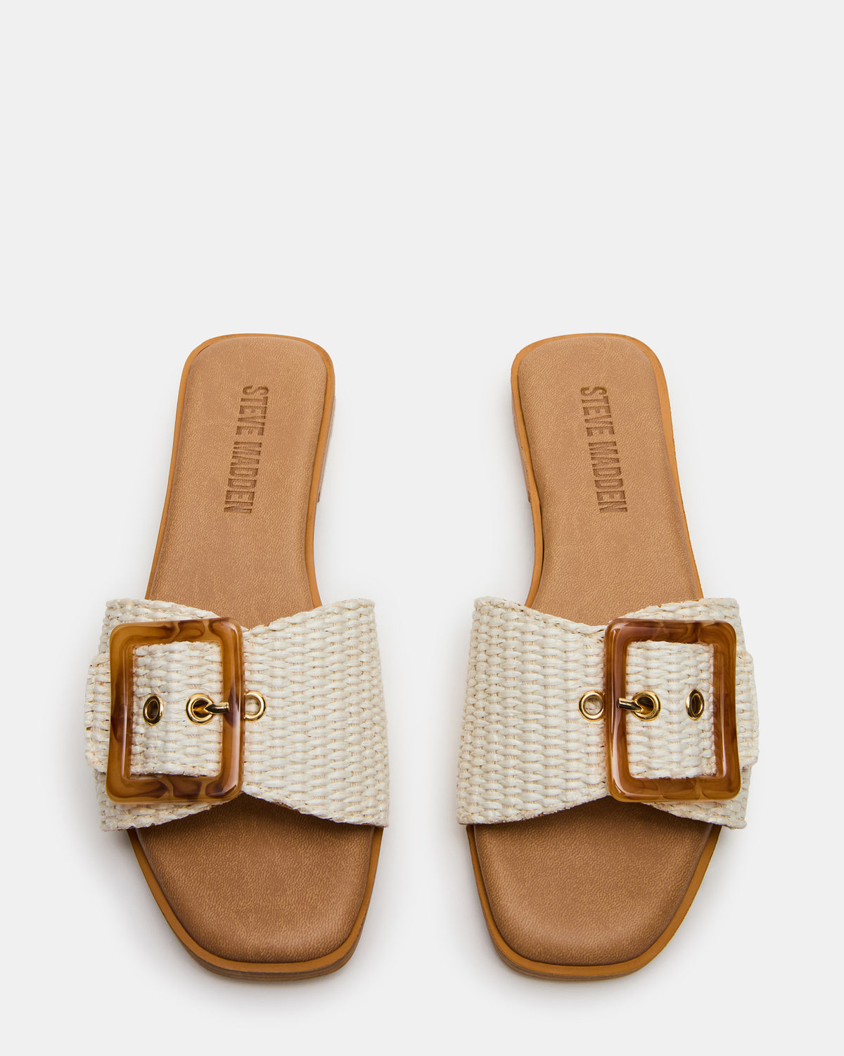HAPP Bone Square-Toe Raffia Slide Women's Sandal | Steve Madden