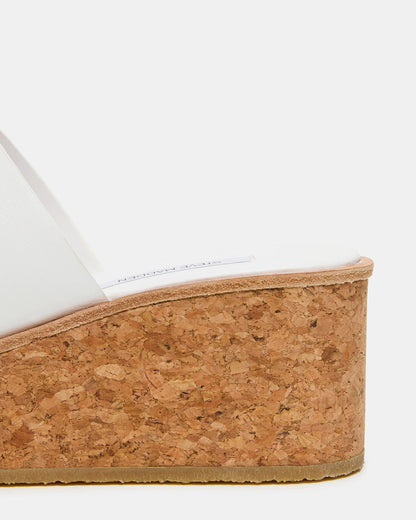 HARMONY White Leather Wedge Mule Cork Platform Women's Sandal | Steve Madden