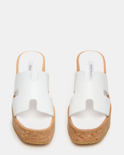 HARMONY White Leather Wedge Mule Cork Platform Women's Sandal | Steve Madden