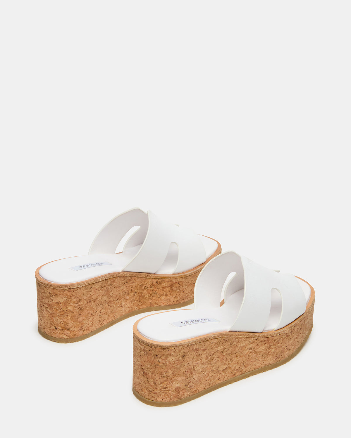 HARMONY White Leather Wedge Mule Cork Platform Women's Sandal | Steve Madden