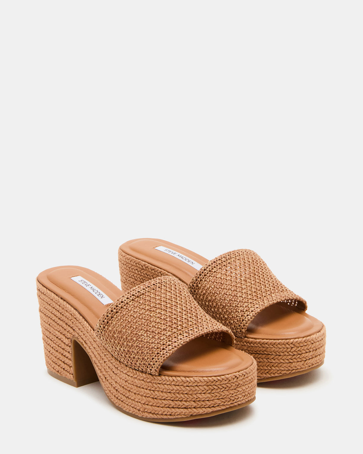 TRIPPY Cognac Raffia Platform Mule Women's Sandal | Steve Madden