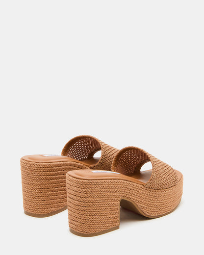 TRIPPY Cognac Raffia Platform Mule Women's Sandal | Steve Madden
